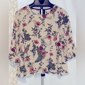 ANTHROPOLOGIE W5 cream with floral print long sleeve blouse SIZE MEDIUM